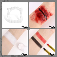 Thumbnail for BOBISUKA Halloween Vampire Makeup Kit with White Face & Body Paint, Fake Blood, Black and Red Face Paint Crayon and Fake Teeth SFX Makeup Set for Zombie Wounds Clown Cosplay Special Effects Makeup