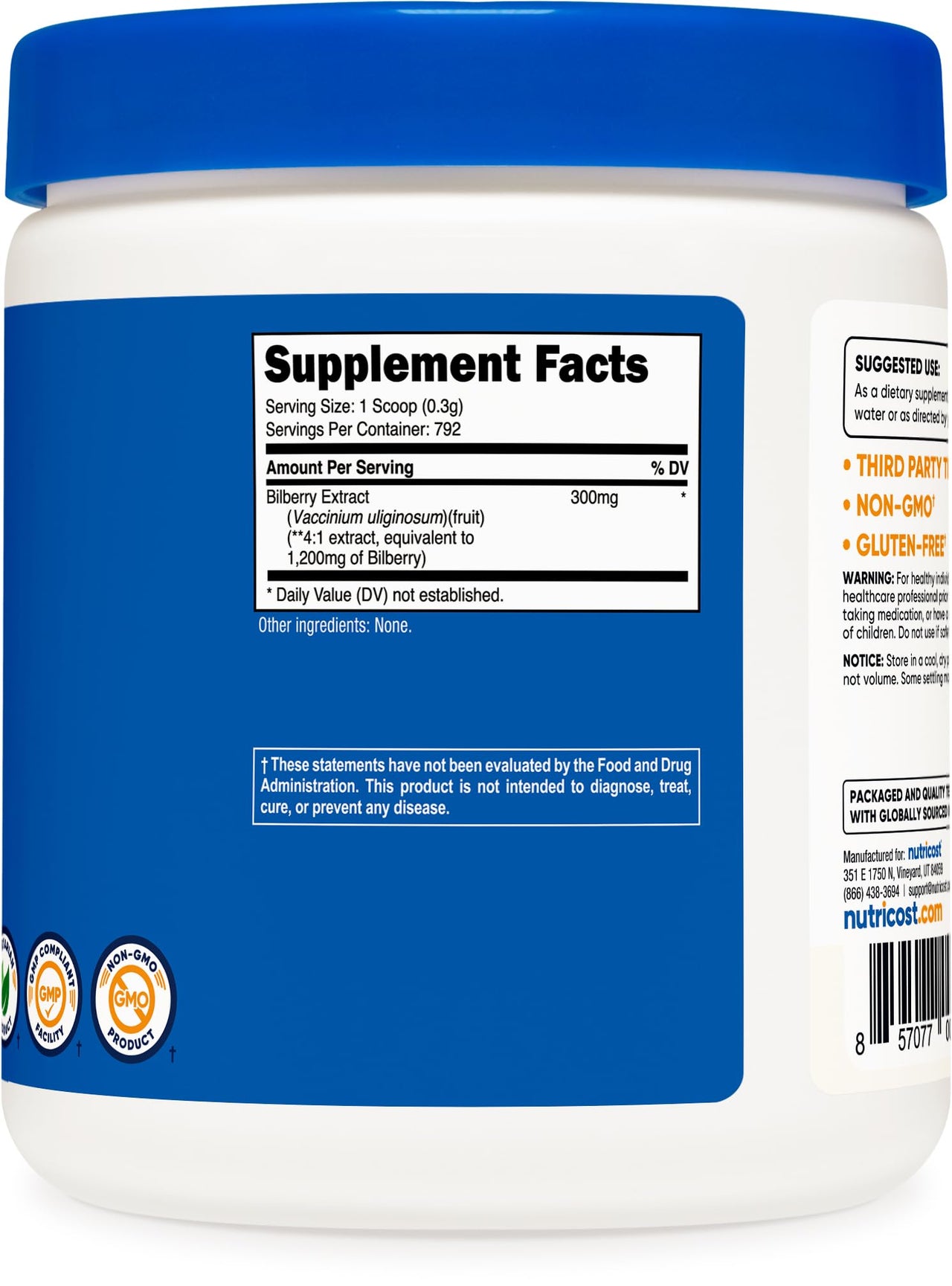 Nutricost Bilberry Powder 250 Grams - Gluten Free and Non-GMO