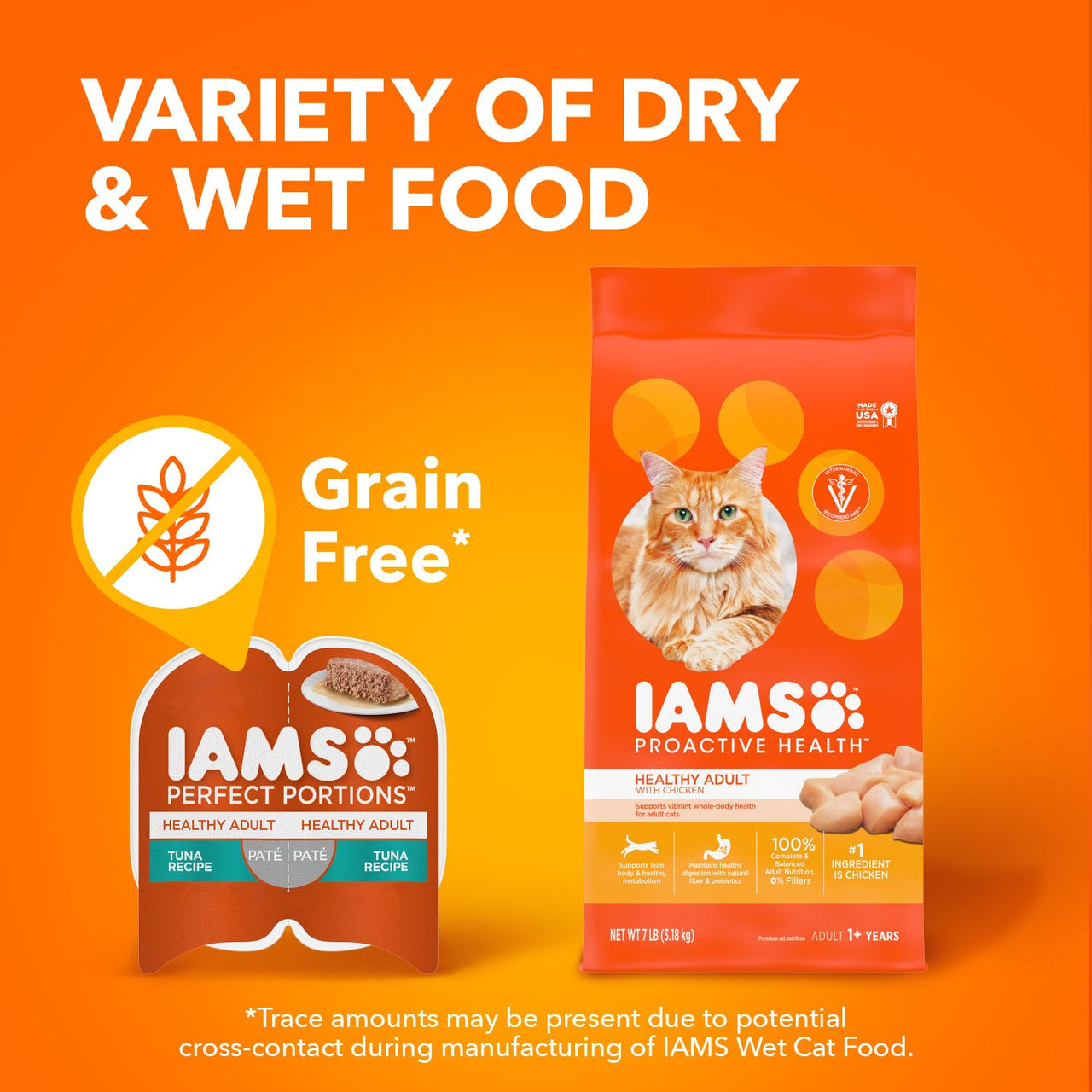 IAMS Perfect Portions Sensitive Digestion & Skin Wet Cat Food Pate, Healthy Adult Grain Free Pate, Chicken Recipe, 2.6 oz. (24 Twin Packs)