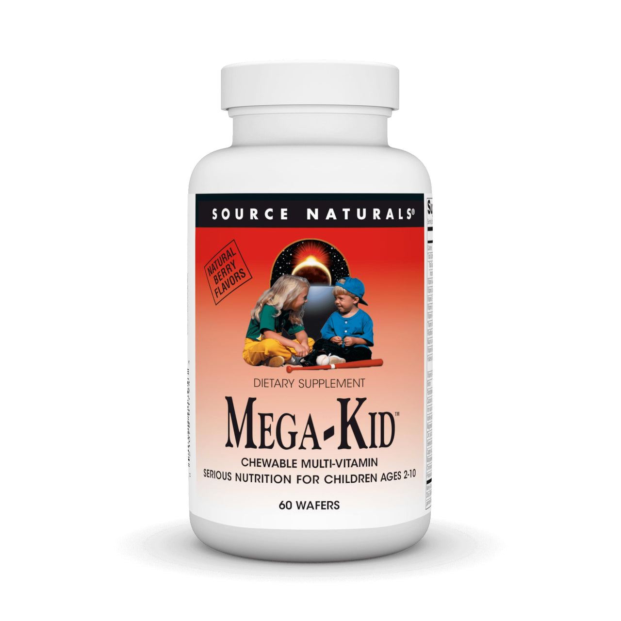 Source Naturals Mega-Kid Chewable Multi-Vitamin, Serious Nutrition of Children for Children Ages 2-10, Natural Berry Flavors - 60 Wafers