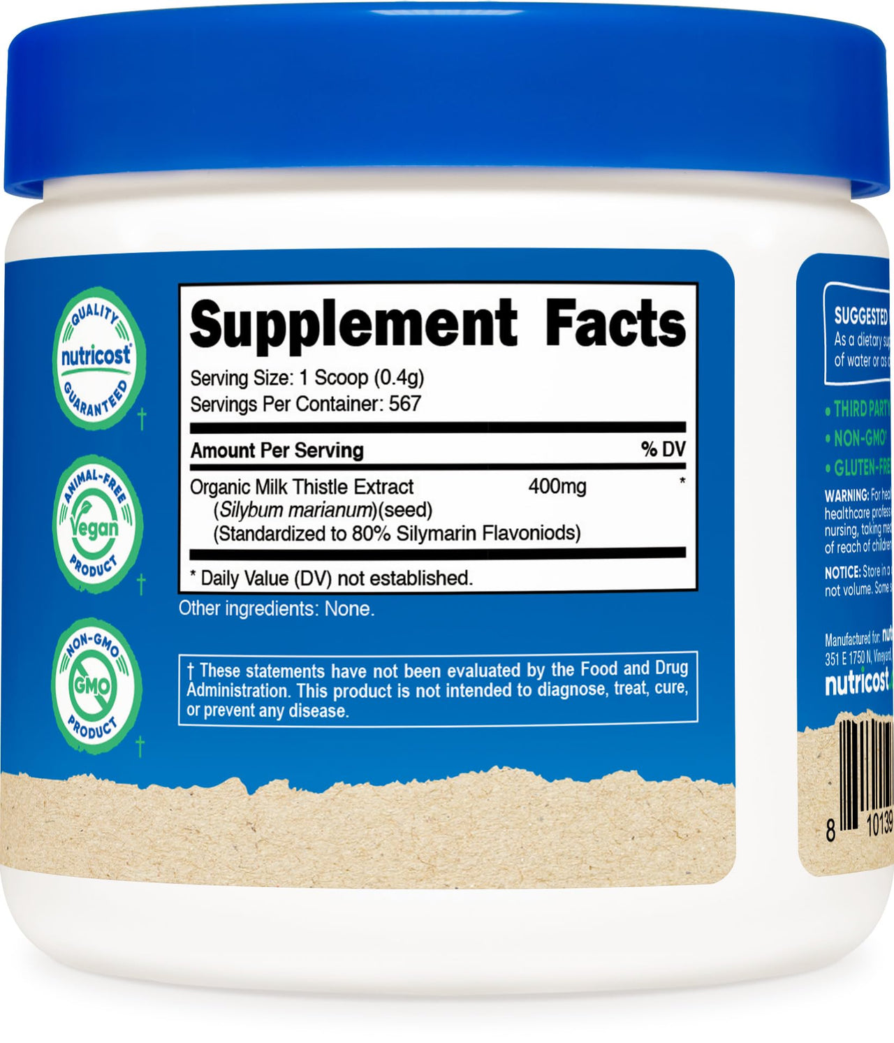 Nutricost Organic Milk Thistle (Silybum Marianum) 8 oz per Container (Unflavored) - Non-GMO, Gluten-Free