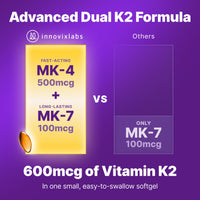 Thumbnail for InnovixLabs Full Spectrum Vitamin K2-90 Softgels with 600 mcg of Trans Form MK7 and MK4 - Supports General Health and Bone Strength - Soy and Gluten Free K2 Vitamin Supplement