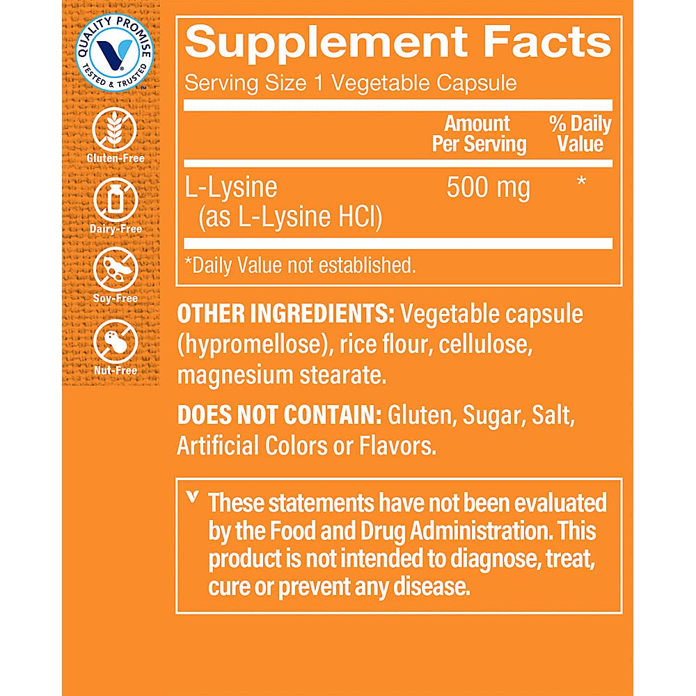 The Vitamin Shoppe L-Lysine 500MG - Immune Support, Collagen Formation & Calcium Absorption, Essential Amino Acid (300 Capsules)