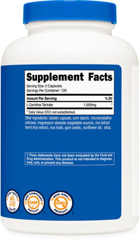 Thumbnail for Nutricost L-Carnitine Tartrate 1,000mg, 240 Capsules - 500mg Per Capsule, 120 Servings