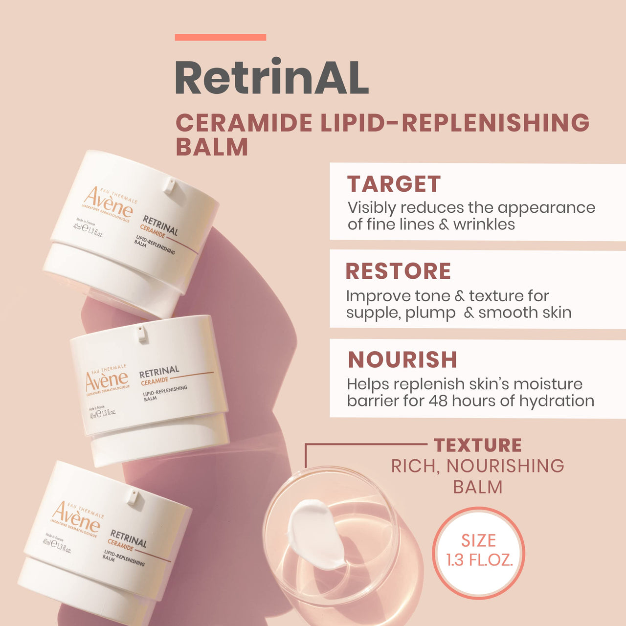 Avène RetrinAL Ceramide Lipid-Replenishing Balm - Bakuchiol, Niacinamide, Ceramide Complex - Nourishes Skin & Helps Reduce Visible Wrinkles - 1.3 Fl Oz