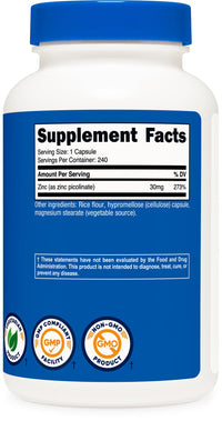 Thumbnail for Nutricost Zinc Picolinate 30mg, 240 Capsules - Gluten Free and Non-GMO
