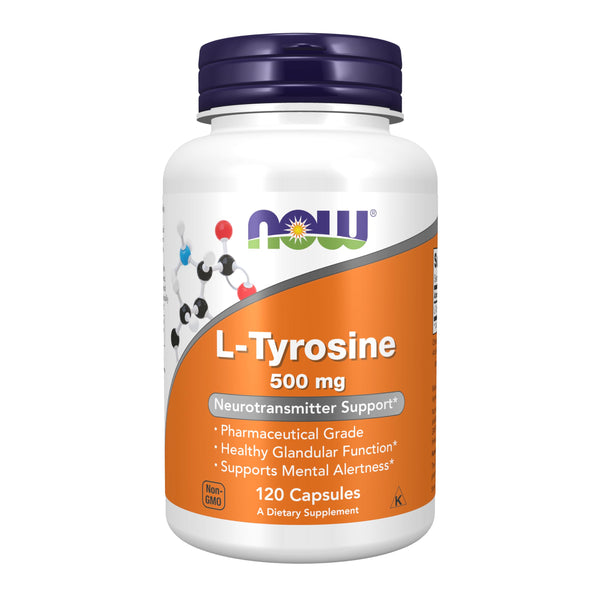 NOW Supplements, L-Tyrosine 500 mg, Supports Mental Alertness*, Neurotransmitter Support*, 120 Capsules