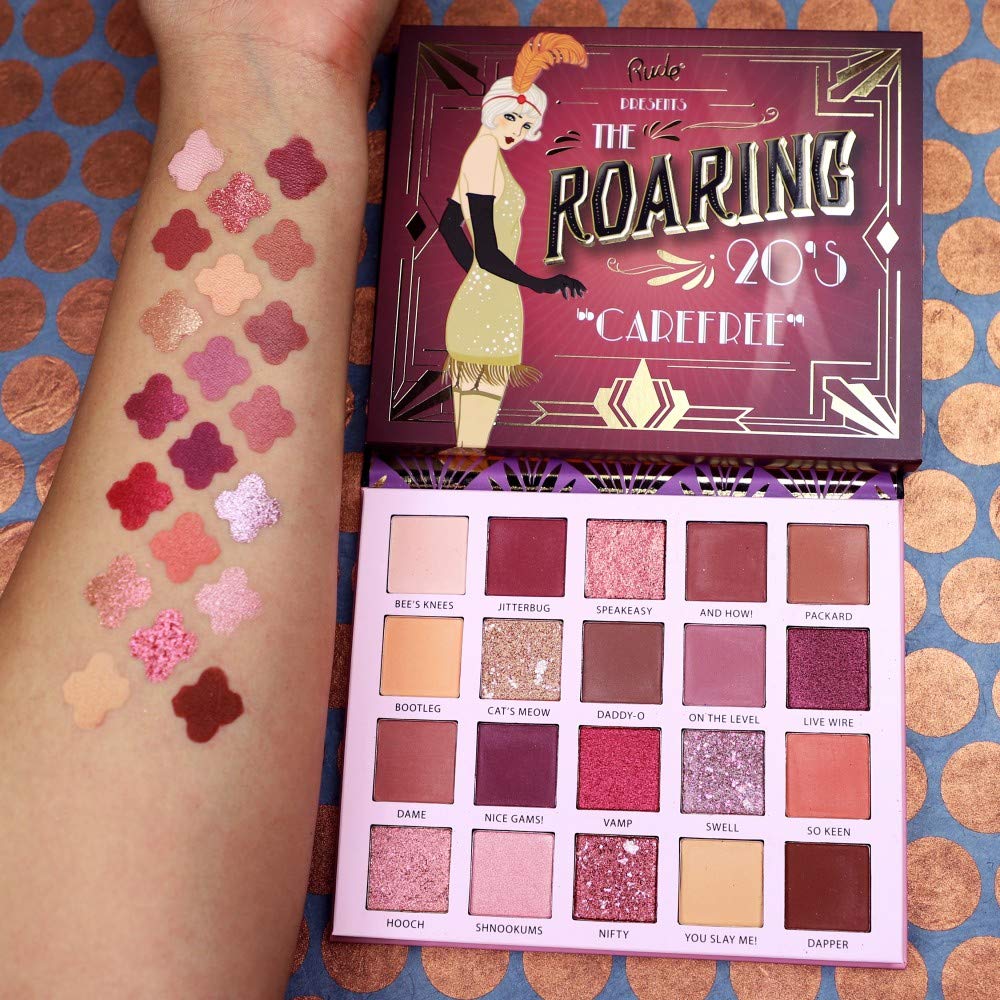 RUDE Roaring 20’s Eyeshadow Palette | Bold, Velvety Matte & Shimmer Shades for Vintage Glam Looks | Blendable, High-Pigment, Vegan & Cruelty-Free Makeup Palette [Carefree]