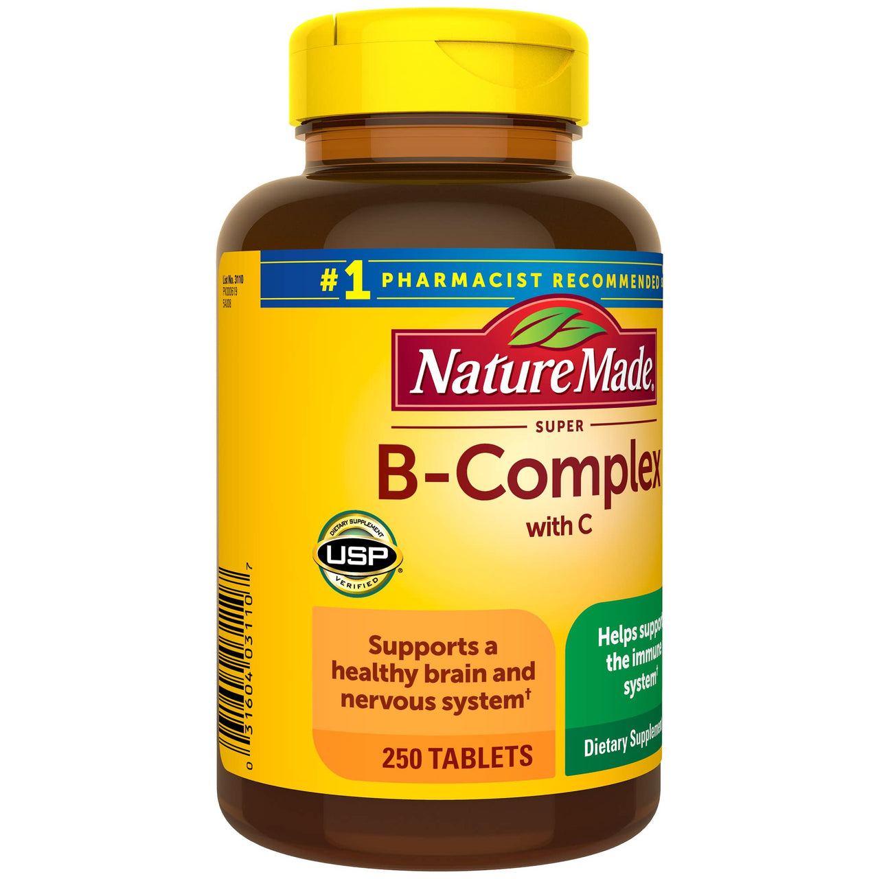 Nature Made Super B Complex with Vitamin C and Folic Acid, Dietary Supplement for Immune Support, 250 Tablets, 250 Day Supply