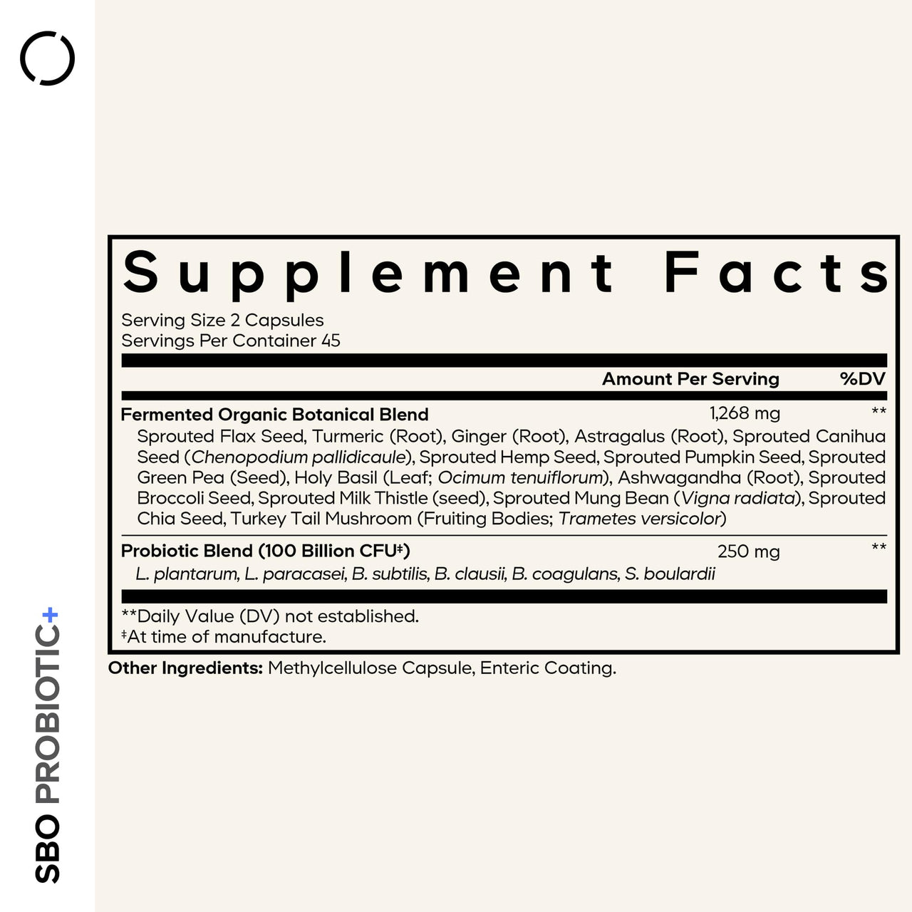Codeage SBO Probiotics, 100 Billion CFUs Per Serving, Multi Strain Soil Based Organisms Blend and Organic Fermented Botanical Blend, Shelf-Stable, 90 Capsules