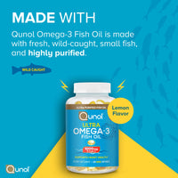 Thumbnail for Qunol Fish Oil Omega 3 Mini Softgels, 1000mg Omega 3 EPA + DHA, Ultra Pure Supplements, Heart Health Support, Lemon Flavor, Easy to Swallow Minis, 3 Month Supply, 180 Count