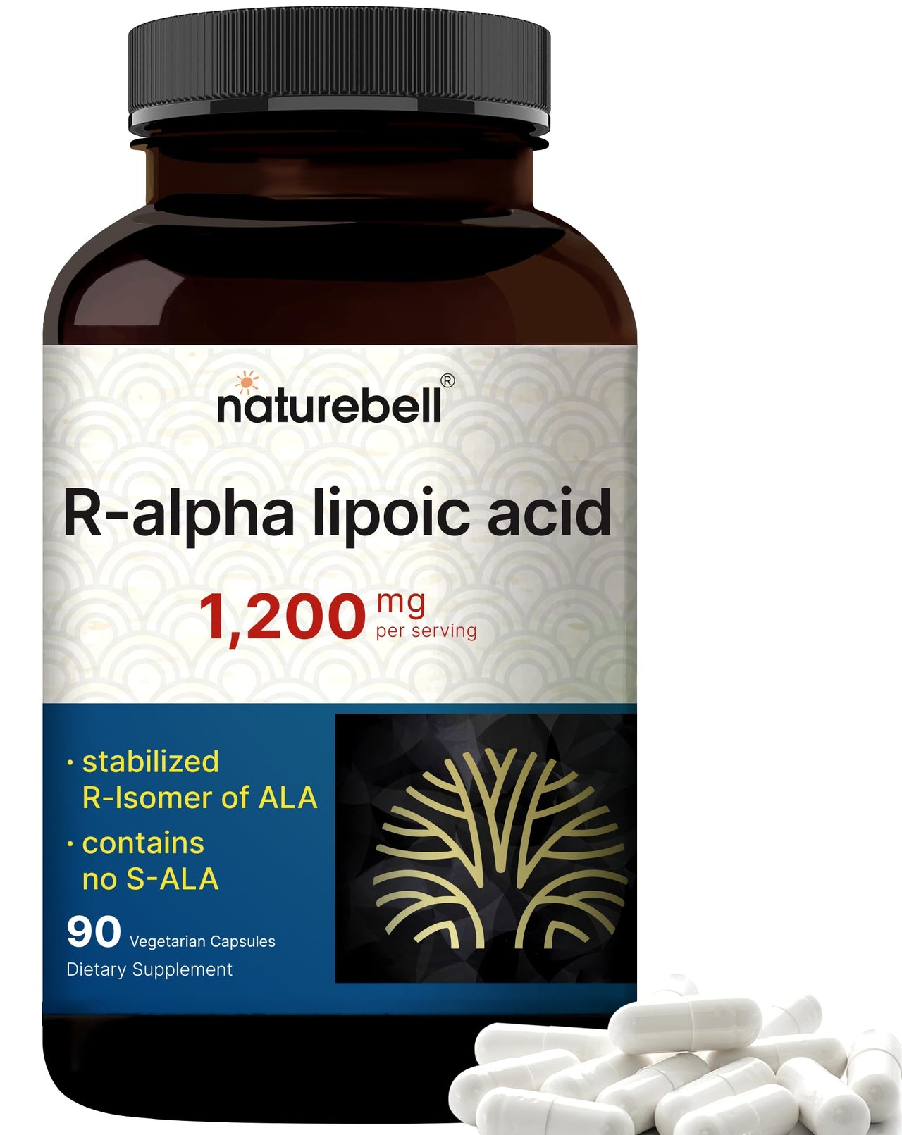 NatureBell R Alpha Lipoic Acid 1,200mg Per Serving, 90 Veggie Capsules | Stabilized R-ALA for Better Absorption – Max Potency – Healthy Aging Antioxidant Supplement – Contains No S-ALA – Non-GMO