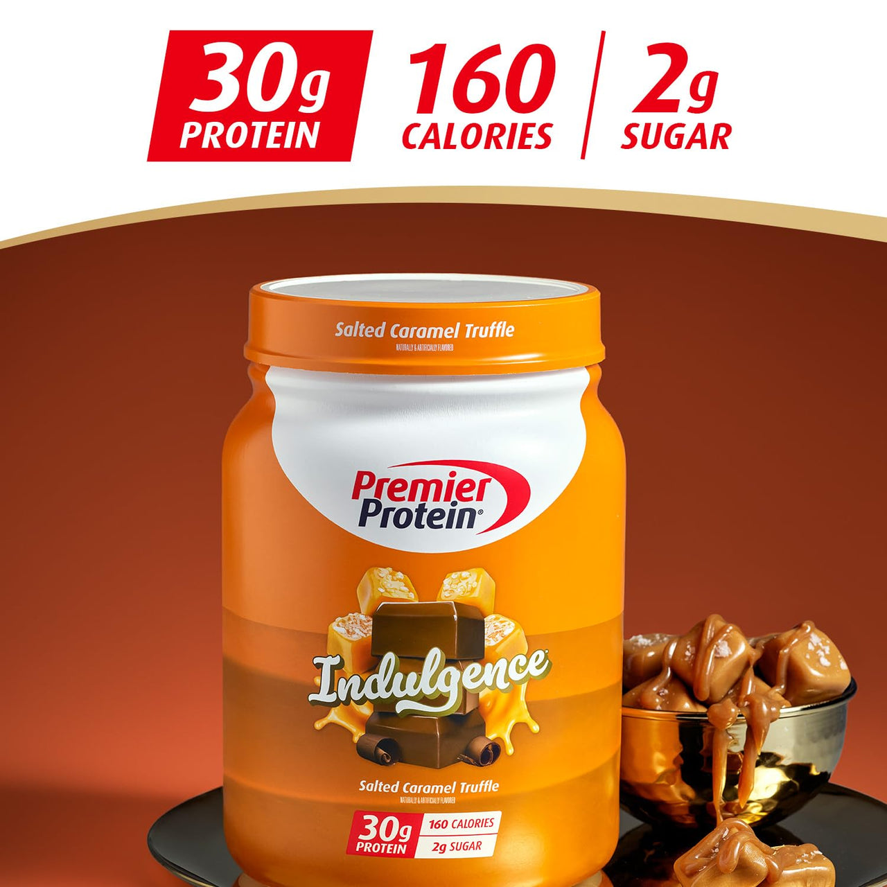 Premier Protein Powder Indulgence, Salted Caramel Truffle, 30g Protein, 160 Calories, 2g Sugar, Gluten Free (17 Servings)