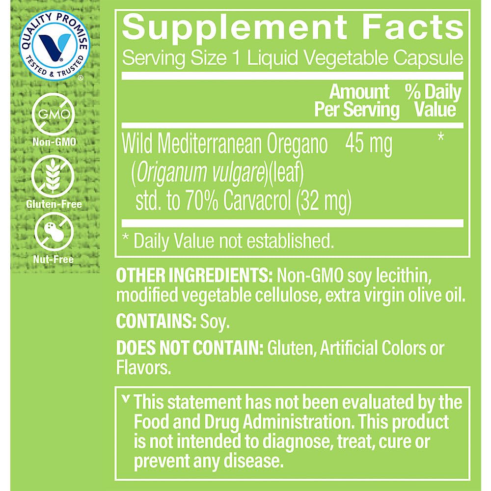 The Vitamin Shoppe Oil of Oregano 45mg - Immune Health & Antioxidant | 70% Carvacrol Super Strength | 60 Veggie Caps | Mediterranean