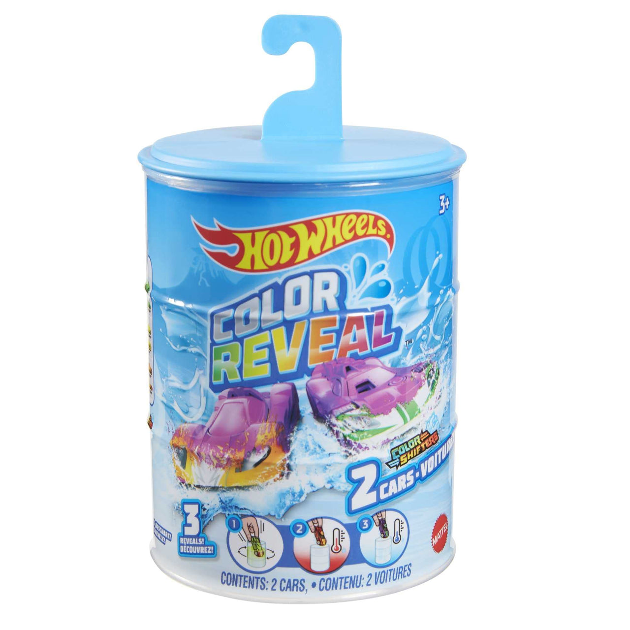 Hot Wheels Cars, Set of 2 Color Reveal Vehicles in 1:64 Scale with Surprise Initial Reveal & Repeat Color-Change Feature in Very Warm & ICY Cold Water (Styles May Vary)