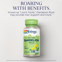 Thumbnail for SOLARAY Dandelion Root Supplement - Healthy Kidney and Liver Support - 1,040 mg per Serving - Vegan, Lab Verified, 60-Day Guarantee - 50 Servings, 100 VegCaps