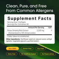 Thumbnail for NatureBell Panax Korean Red Ginseng - 240 Softgels - 2,250mg High Strength Herbal Vitality Support* - Standardized 10% Ginsenosides from Six-Year-Old Ginseng Root - Energy & Immune Support*