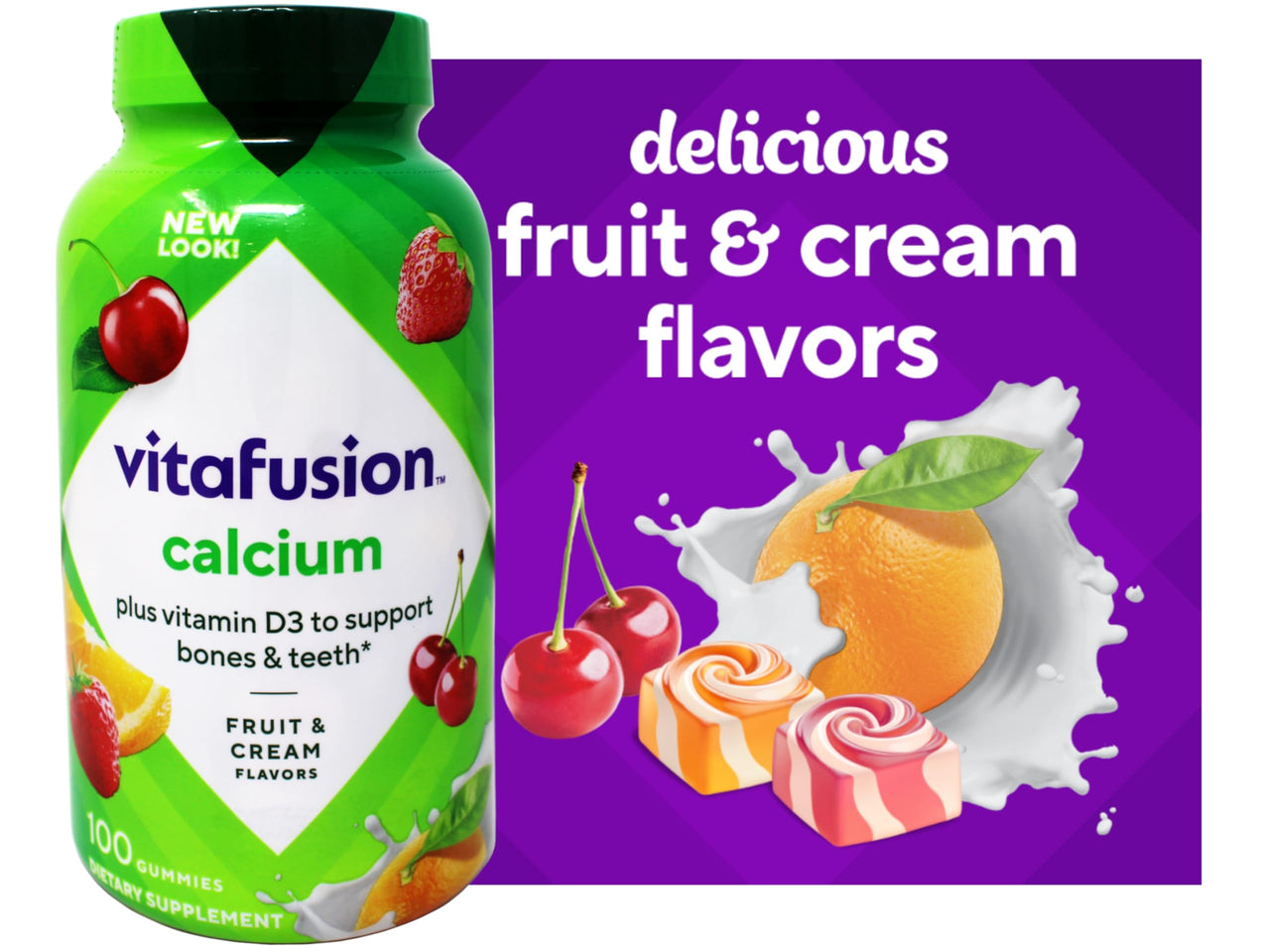 Vitafusion Calcium, Gummy JKHyWW Vitamins for Adults, 500 mg, 100 Count (Pack of 2)
