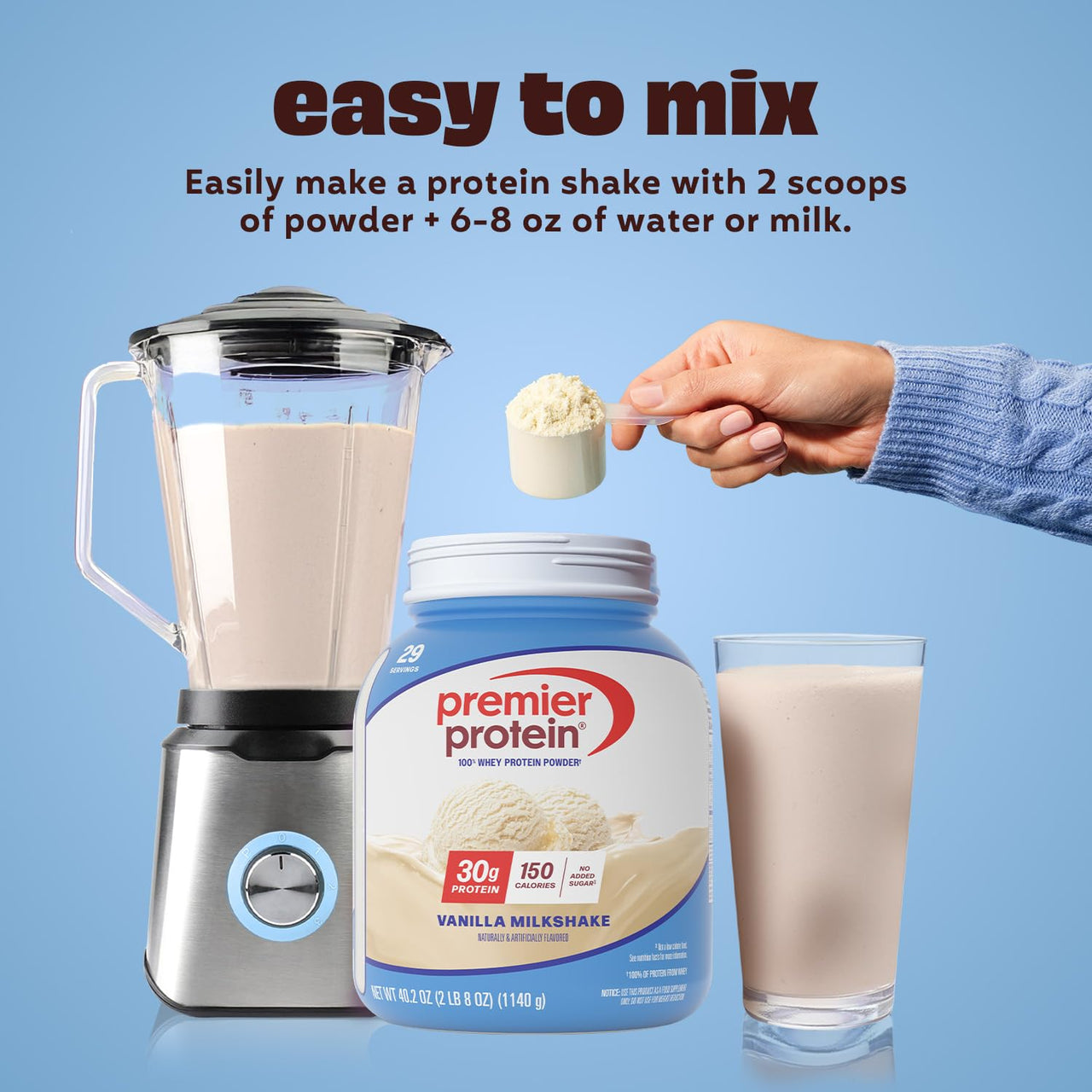 Premier Protein Powder, Vanilla Milkshake, 30g Protein, 1g Sugar, Gluten Free, No Soy, 40.2 oz (29 Servings)