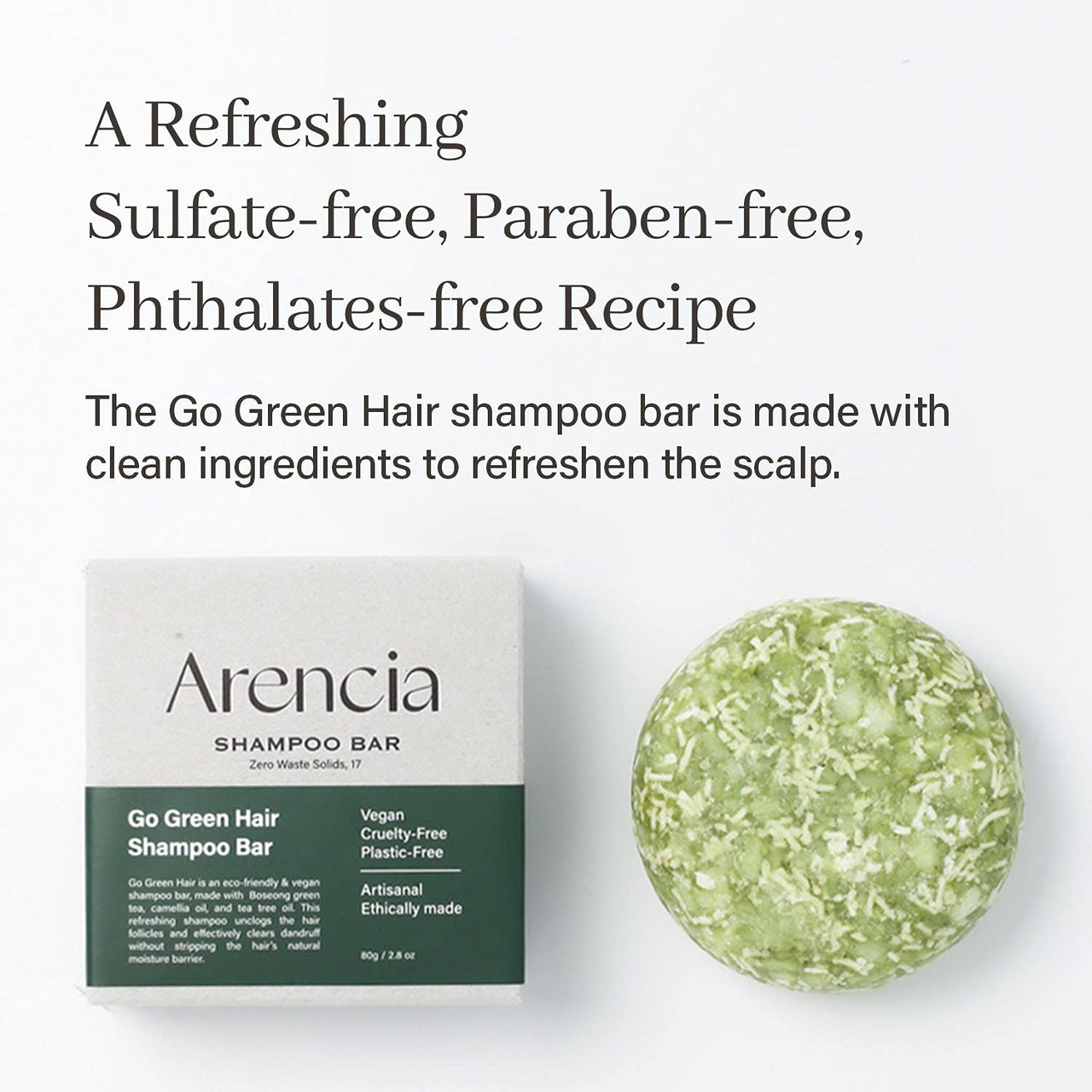 ARENCIA Go Green Tea Tree Shampoo Bar for Dandruff, Itchy Scalp, Normal to Oily hair – Refreshing Anti-dandruff, Vegan, pH balanced, Sulfate free, Eco friendly