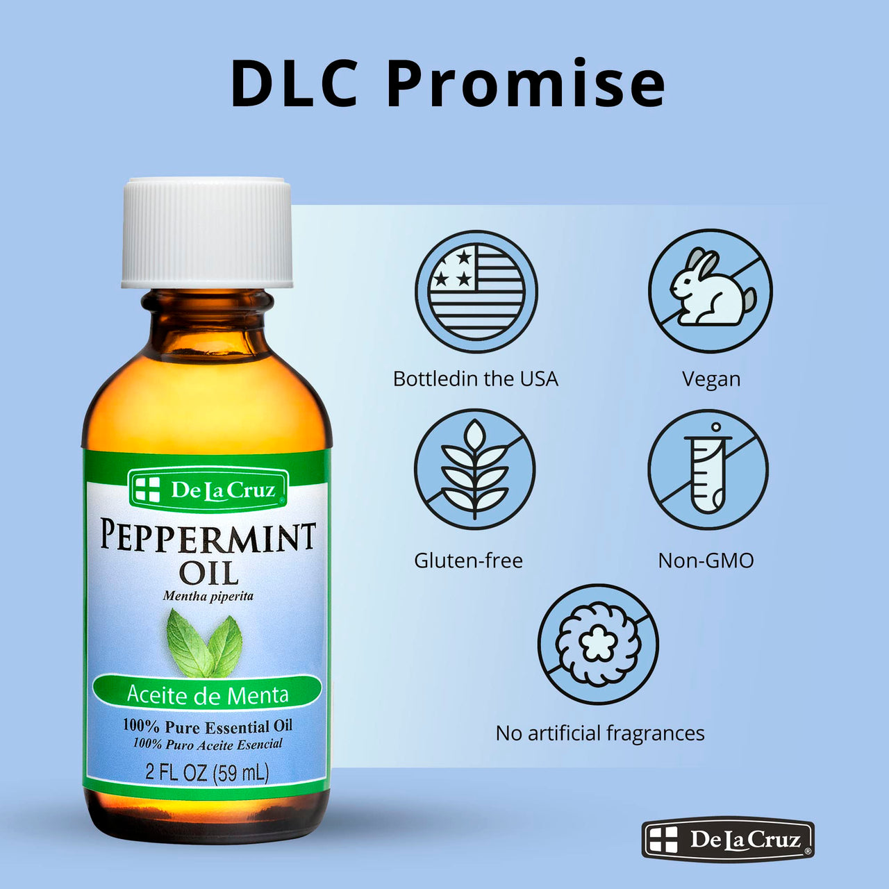 De La Cruz Peppermint Essential Oil - 100% Peppermint Oil for Aromatherapy - Steam Distilled - 1 Fl OZ (1 Bottle)