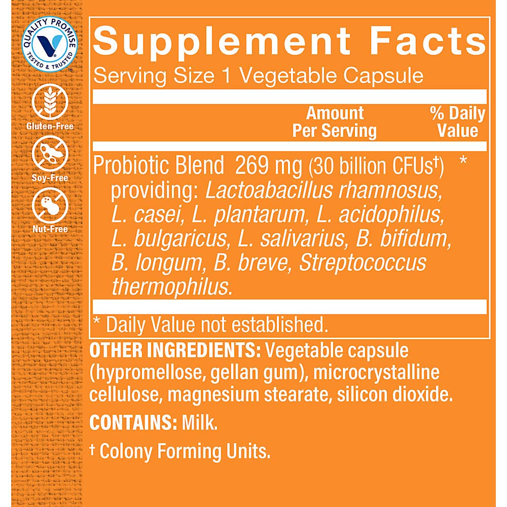The Vitamin Shoppe Probiotic Delayed Release 30 Billion - with 10 Probiotic Strains to Support Digestive, Immune & Vaginal Health or Yeast Imbalance - Shelf Stable (30 Veggie Caps)