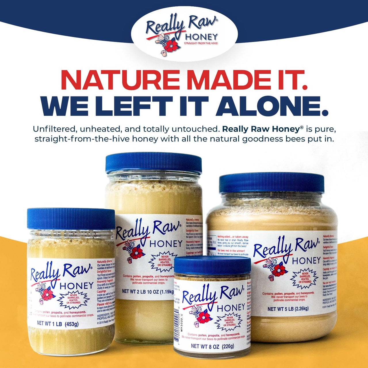 Really Raw Honey, Straight from the Hive, Never Heated or Filtered, Harvested from Small USA Family Farms, Smooth and Dense (5 Pound)