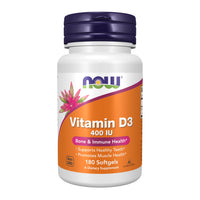 Thumbnail for NOW Supplements, Vitamin D-3 400 IU, Strong Bones*, Structural support*, 180 Softgels