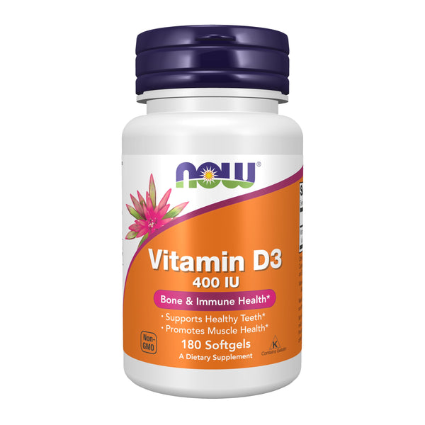 NOW Supplements, Vitamin D-3 400 IU, Strong Bones*, Structural support*, 180 Softgels