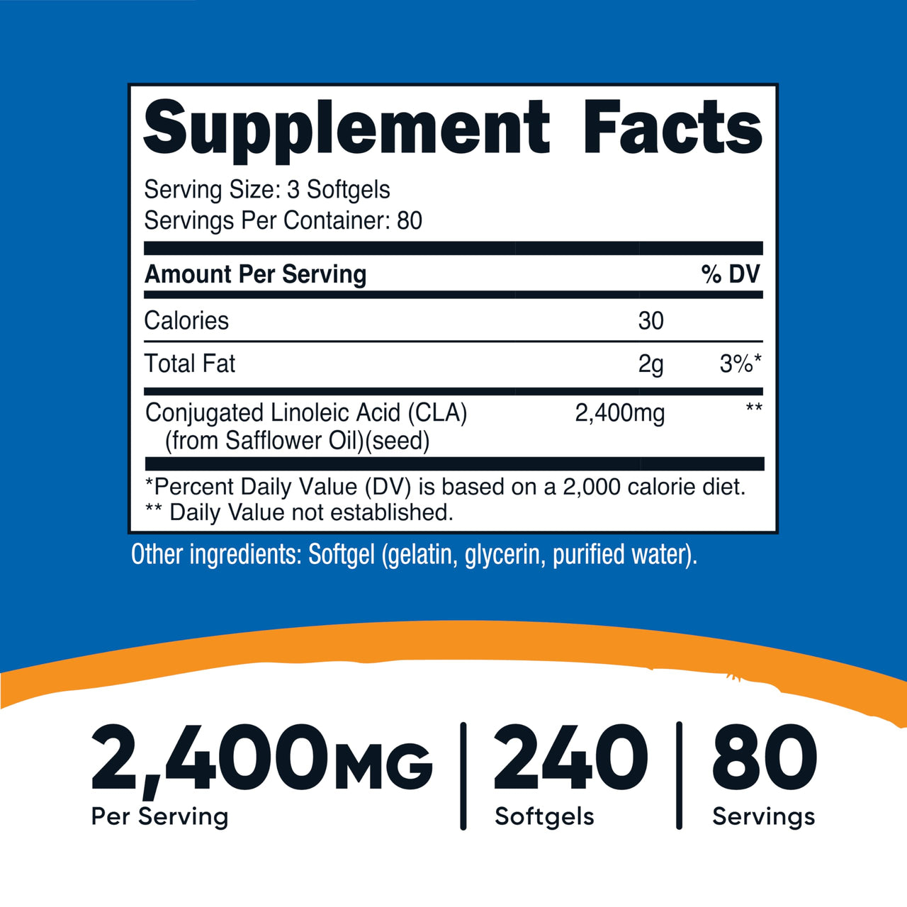 Nutricost CLA (Conjugated Linoleic Acid) 2,400mg, 240 Softgels - Gluten Free, Non-GMO, 800mg Per Softgel (2 Bottles)