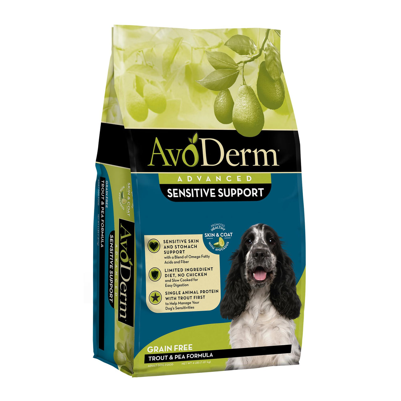 AvoDerm Natural Advanced Sensitive Support Trout & Pea Formula Dry Dog Food, for Sensitive Skin and Stomach, 4 lb
