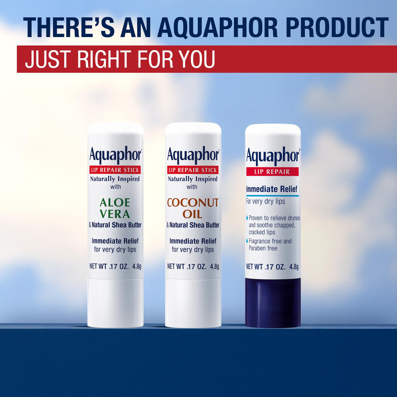 Aquaphor Naturally Inspired Lip Repair Stick with Aloe Vera and Natural Shea Butter, Hydrating Lip Balm Immediately Relieves Dryness, 0.17 Oz Stick