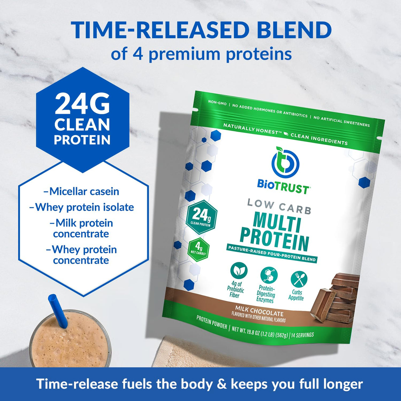 BioTrust Low Carb Protein Powder - Delicious Whey & Casein Blend from Grass-Fed Hormone Free Cows - Non GMO, Gluten Free (Chocolate)