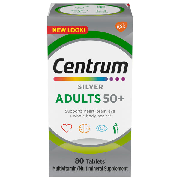 Centrum Silver Multivitamin for Adults 50 Plus, Multivitamin/Multimineral Supplement with Vitamin D3, B Vitamins, Calcium and Antioxidants, Gluten Free, Non-GMO Ingredients - 80 Count