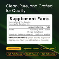 Thumbnail for NatureBell Methyl Folate 15mg - 240 Capsules - 5-MTHF with Methyl B12-15mg L-Methylfolate & 1,000mcg Vitamin B12 - Energy & Cognitive Support Supplement* - Gluten-Free & Non-GMO