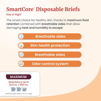 Thumbnail for Tranquility SmartCore Adult Disposable Briefs, Incontinence Control with Breathable Kufguard Technology, Fastening Tabs & Wetness Indicator, Latex-Free, Adult X-Large, 34oz Capacity, 12ct Bag