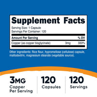 Thumbnail for Nutricost Copper Glycinate Capsules (120 Capsules, 3MG Copper per Serving) - Non GMO, Vegan