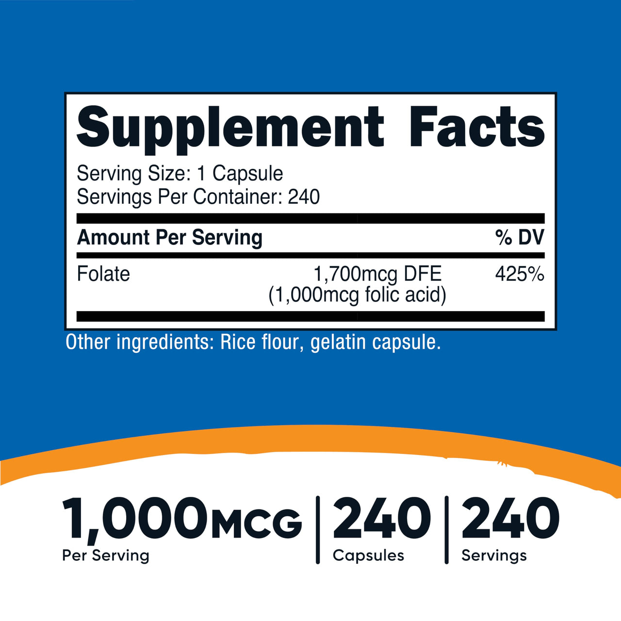 Nutricost Folic Acid (Vitamin B9) 1000 mcg, 240 Capsules