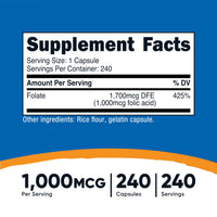 Thumbnail for Nutricost Folic Acid (Vitamin B9) 1000 mcg, 240 Capsules