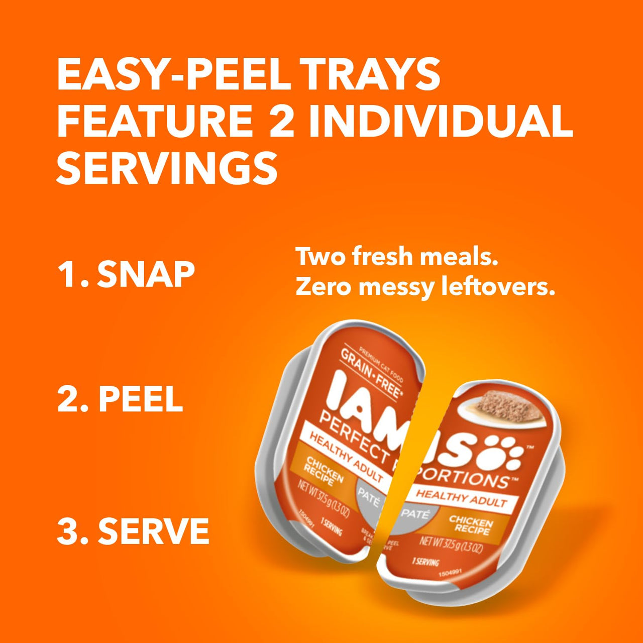 IAMS Perfect Portions Sensitive Digestion & Skin Wet Cat Food Pate, Healthy Adult Grain Free Pate, Chicken Recipe, 2.6 oz. (24 Twin Packs)