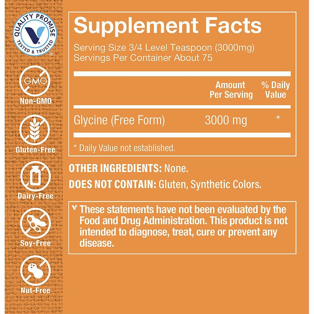 The Vitamin Shoppe Glycine Powder 3000mg - Restful Sleep & Relaxation | Nervous System Support Amino Acid | 8 oz 75 Servings | Vegan