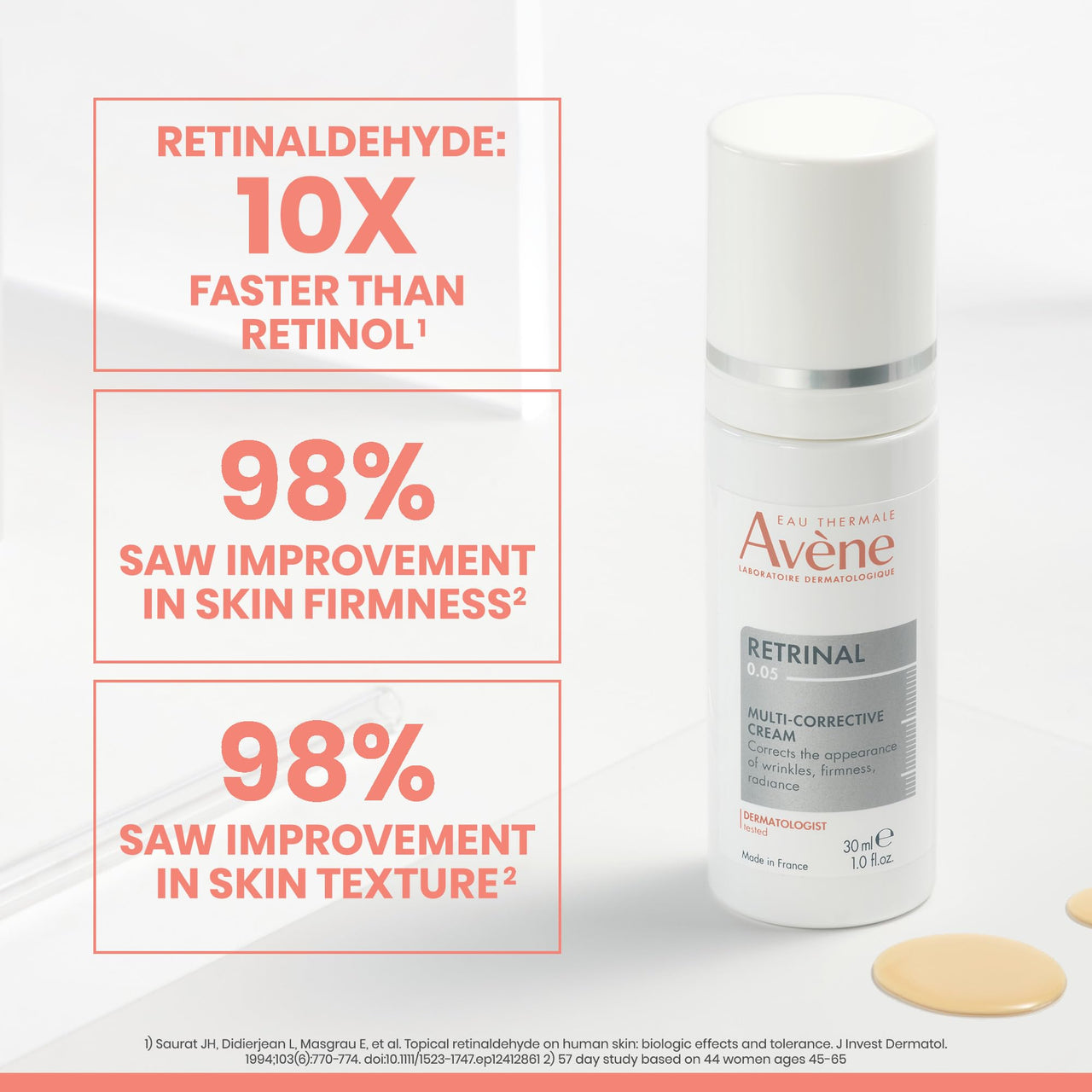 Avène Retrinal 0.05% Multi-Corrective Cream, anti-aging facial cream powered by retinaldehyde, 1 Fl Oz