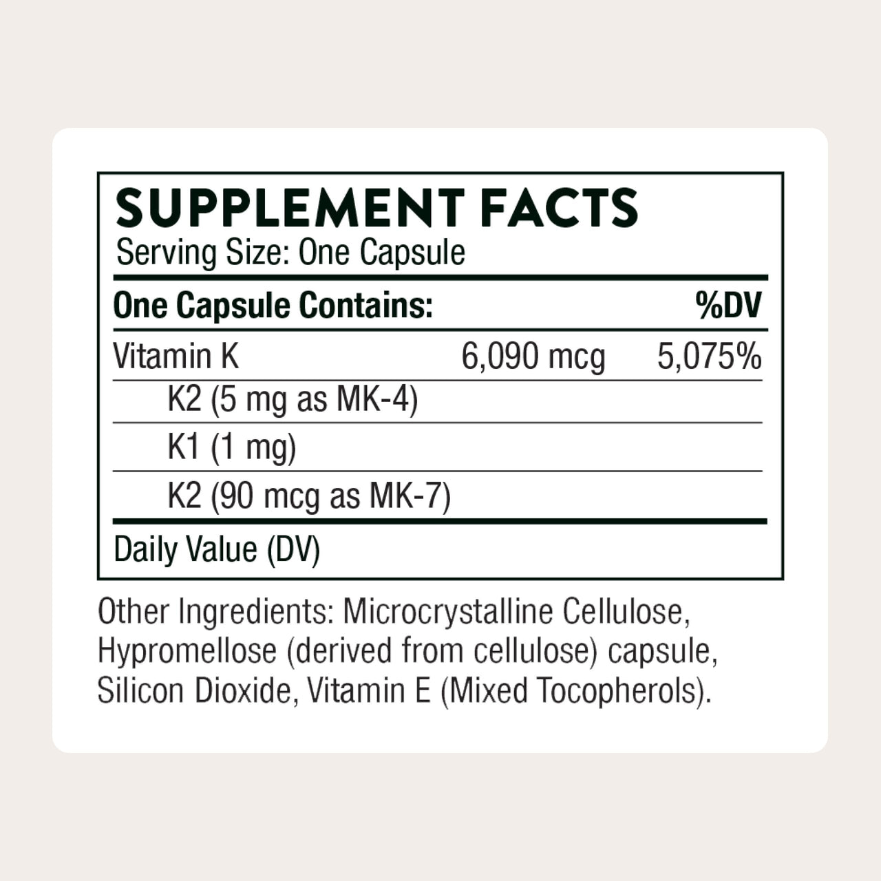 THORNE - Vitamin K - Vitamins K1 and K2 (as MK-4 and MK-7) Capsule Supplement - Supports Strong Bones* - Clinically Studied Ingredients - Third-Party Certified - Gluten, Dairy & Soy-Free - 60 Capsules