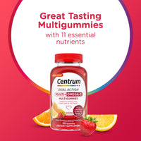 Thumbnail for Centrum MultiGummies Multi+ Omega 3 Dual Action, Adult Multivitamin, Multivitamin/Multimineral/Omega 3 Supplement, Strawberry/Lemon/Orange Flavors - 110 Count
