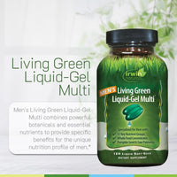 Thumbnail for Irwin Naturals Men's Living Green Liquid-Gel Multi - 70 Essential Nutrients, Full-Spectrum Vitamin Supplements for Men, Wholefood Blend - Promotes Brain & Adrenal Support - 120 Liquid Soft-Gels