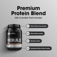 Thumbnail for Optimum Nutrition Platinum Rebuild, Premium Platinum Blend Protein Powder with Creatine Monohydrate, Dark Chocolate, 20 Servings