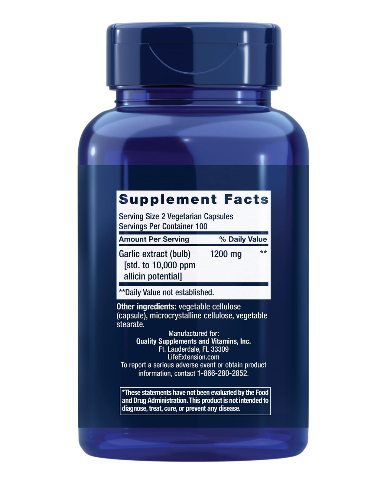 Life Extension Optimized Garlic, standardized Capsules for Heart Health, Immune Support, Cellular detoxification and Healthy platelet Function, Gluten-Free, Non-GMO, Vegetarian, 200 Capsules