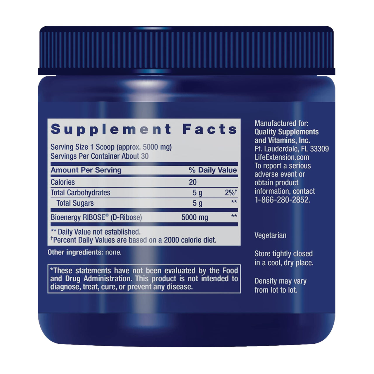 Life Extension D-Ribose Powder, Dissolve in Liquid to Encourage Cellular Energy Production and Support Heart and Muscle Health, Gluten-Free, Non-GMO, Vegetarian, 150 Grams