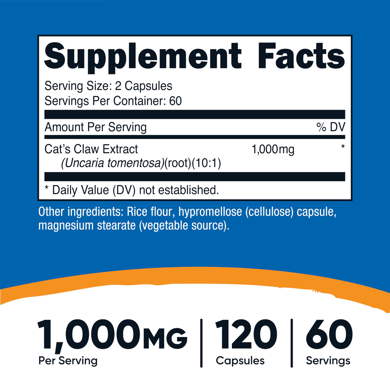 Nutricost Cat's Claw 1000mg, 120 Capsules - Vegetarian Caps, Non-GMO and Gluten Free, 60 Servings