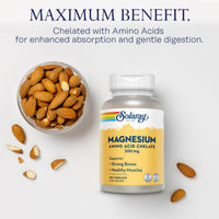 Thumbnail for Solaray Magnesium Amino Acid Chelate 200 mg, Chelated Magnesium Supplement for Bone Health, Heart Health and Muscle Function Support, Vegan, 60-Day Money Back Guarantee, 100 Servings, 100 VegCaps